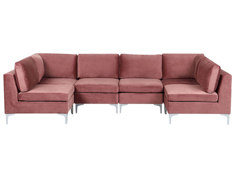 Modular Sofa Pink Velvet U Shape 6 Seater Silver Metal Legs Glamour Style Beliani