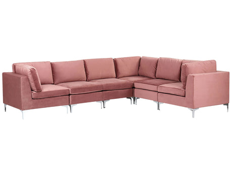 Left Hand Modular Corner Sofa Pink Velvet 6 Seater L-Shaped Silver Metal Legs Glamour Style Beliani