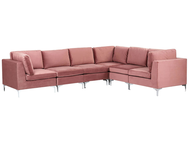 Left Hand Modular Corner Sofa Pink Velvet 6 Seater L-Shaped Silver Metal Legs Glamour Style Beliani
