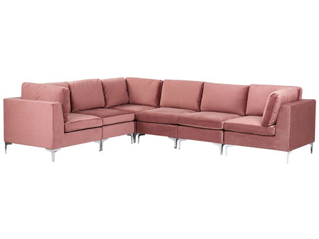 Right Hand Modular Corner Sofa Pink Velvet 6 Seater L-Shaped Silver Metal Legs Glamour Style Beliani