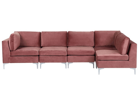 Left Hand Modular Corner Sofa Pink Velvet 5 Seater L-Shaped Silver Metal Legs Glamour Style Beliani