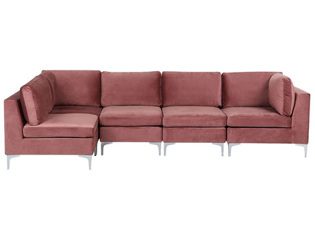 Right Hand Modular Corner Sofa Pink Velvet 5 Seater L-Shaped Silver Metal Legs Glamour Style Beliani