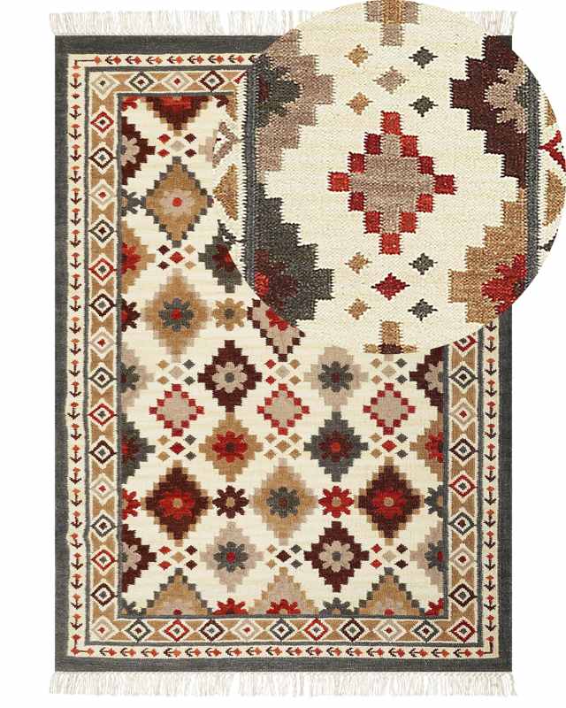 Wool Area Rug Multicolour 200 x 300 cm Hand Woven Kilim Rug Rustic Oriental Design Beliani