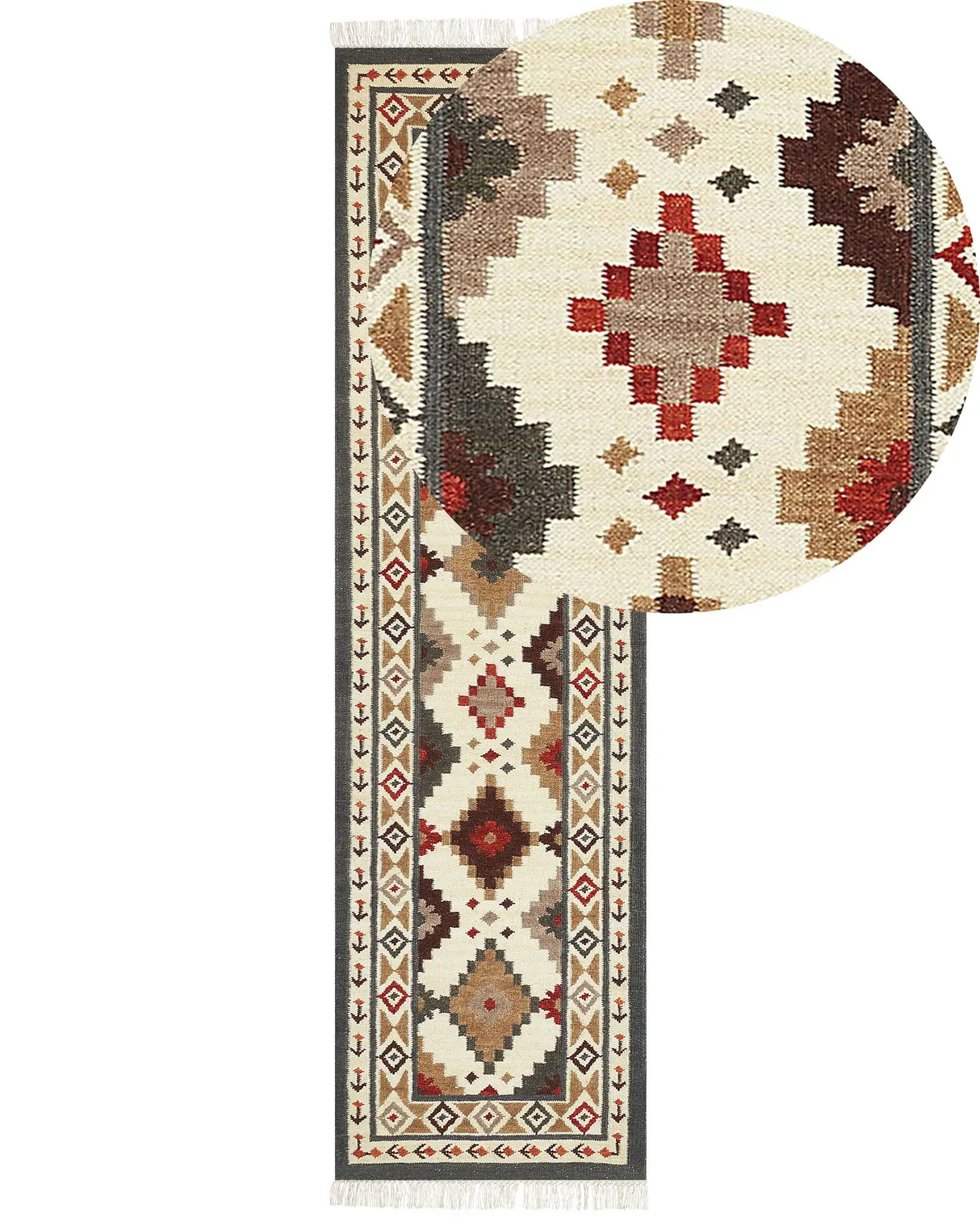 Wool Area Rug Multicolour 80 x 300 cm Hand Woven Kilim Rug Rustic Oriental Design Beliani