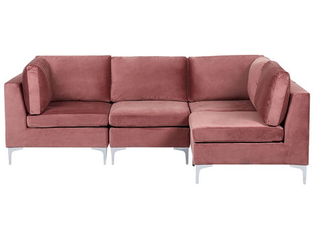 Left Hand Modular Corner Sofa Pink Velvet 4 Seater L-Shaped Silver Metal Legs Glamour Style Beliani