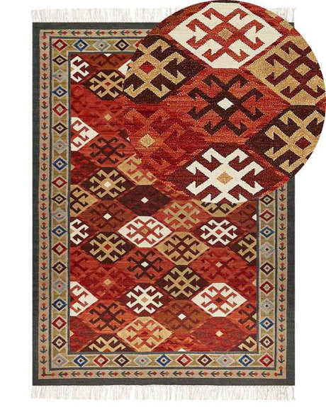 Wool Area Rug Multicolour 200 x 300 cm Hand Woven Kilim Rug Rustic Oriental Design Beliani