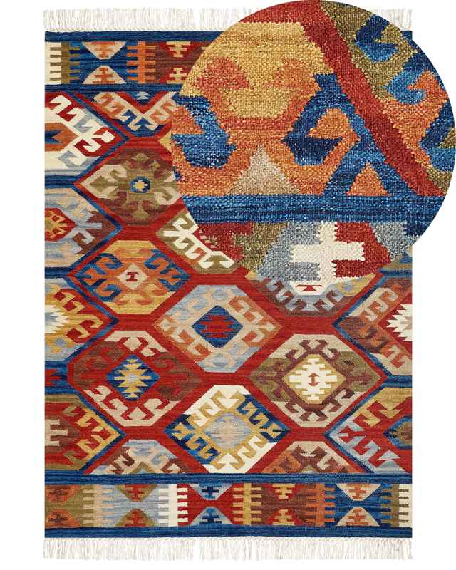 Wool Area Rug Multicolour 200 x 300 cm Hand Woven Kilim Rug Rustic Oriental Design Beliani