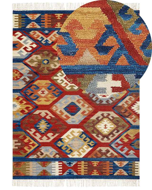 Wool Area Rug Multicolour 160 x 230 cm Hand Woven Kilim Rug Rustic Oriental Design Beliani