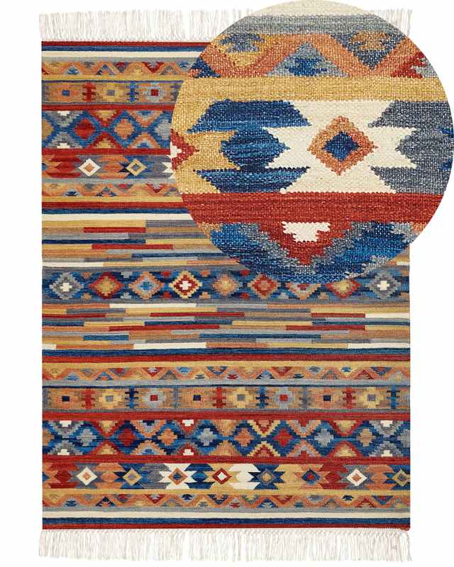 Wool Area Rug Multicolour 200 x 300 cm Hand Woven Western Motif Rustic Oriental Design Beliani