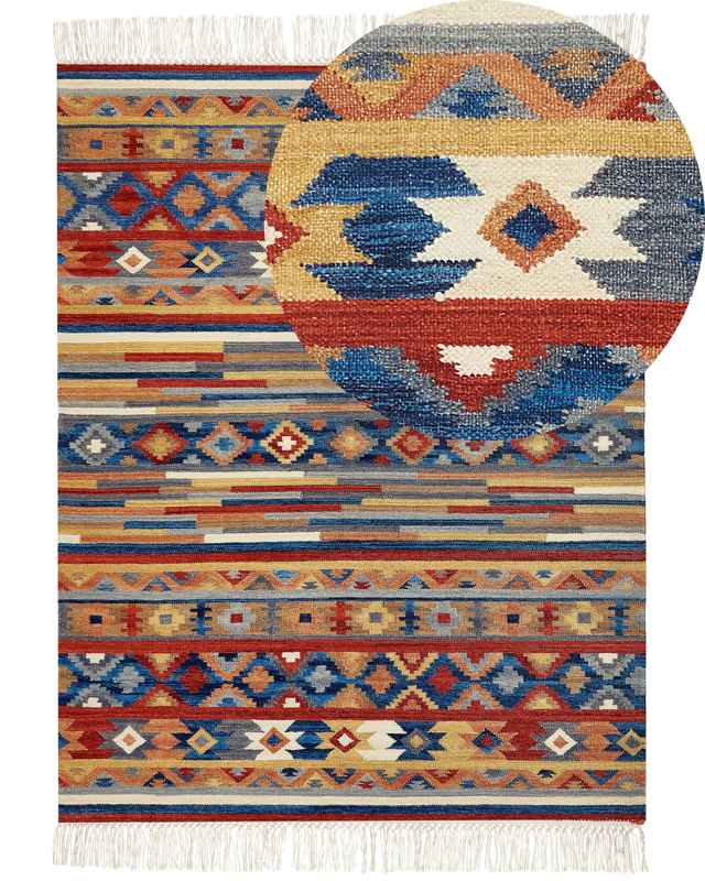 Wool Area Rug Multicolour 160 x 230 cm Hand Woven Ethnic Motif Rustic Oriental Design Beliani