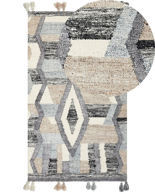 Kilim Area Rug Multicolour Wool and Cotton 80 x 150 cm Handmade Woven Boho Patchwork Pattern with Tassels Beliani