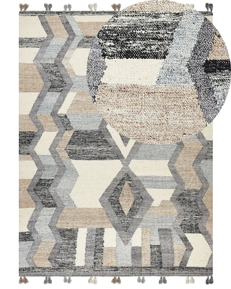 Kilim Area Rug Multicolour Wool and Cotton 160 x 230 cm Handmade Woven Boho Patchwork Pattern with Tassels Beliani