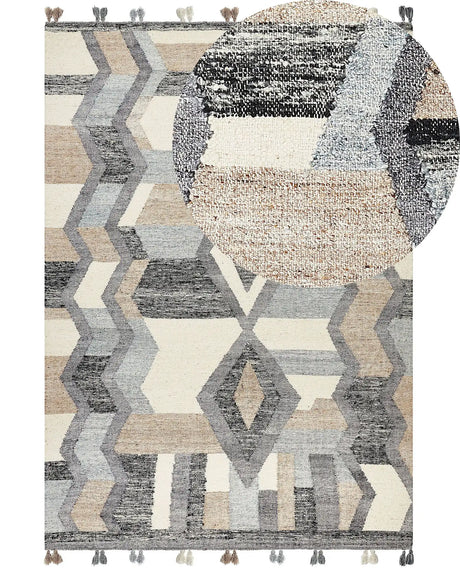 Kilim Area Rug Multicolour Wool and Cotton 200 x 300 cm Handmade Woven Boho Patchwork Pattern with Tassels Beliani