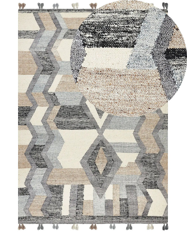 Kilim Area Rug Multicolour Wool and Cotton 200 x 300 cm Handmade Woven Boho Patchwork Pattern with Tassels Beliani