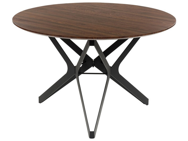 Round Dining Table Dark Wood with Black MDF ⌀ 120 cm Top Metal Industrial Legs Beliani