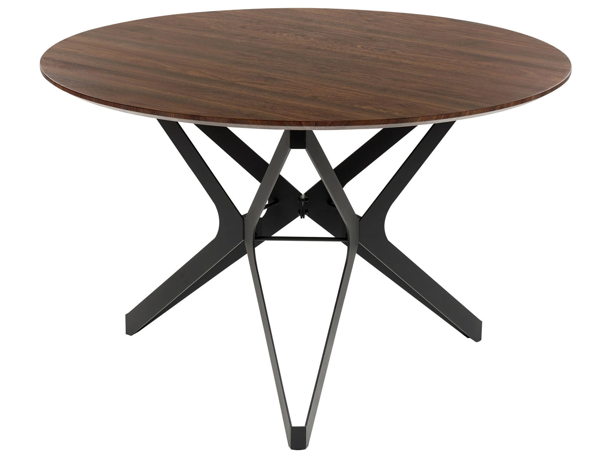 Round Dining Table Dark Brown with Black MDF  120 cm Top Metal Industrial Legs Beliani