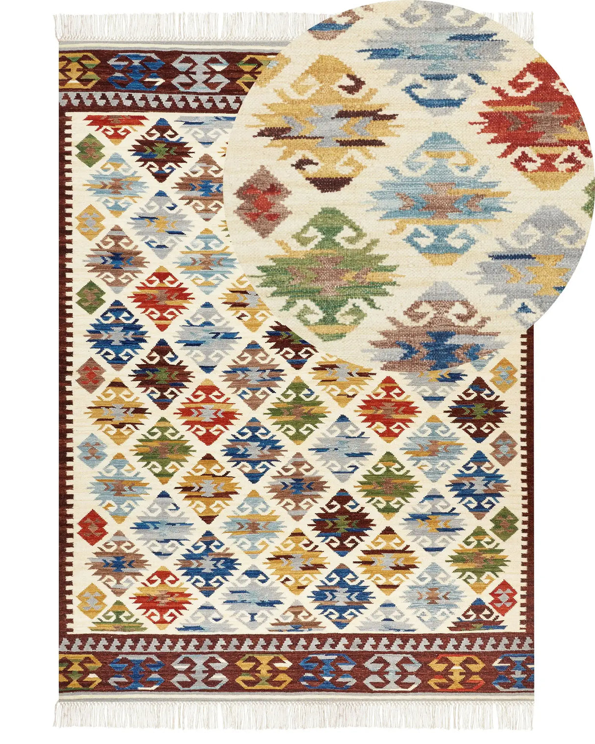 Kilim Area Rug Multicolour Wool 200 x 300 cm Hand Woven Flat Weave Oriental Pattern with Tassels Traditional Living Room Bedroom Beliani