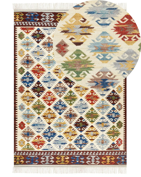 Kilim Area Rug Multicolour Wool 200 x 300 cm Hand Woven Flat Weave Oriental Pattern with Tassels Traditional Living Room Bedroom Beliani