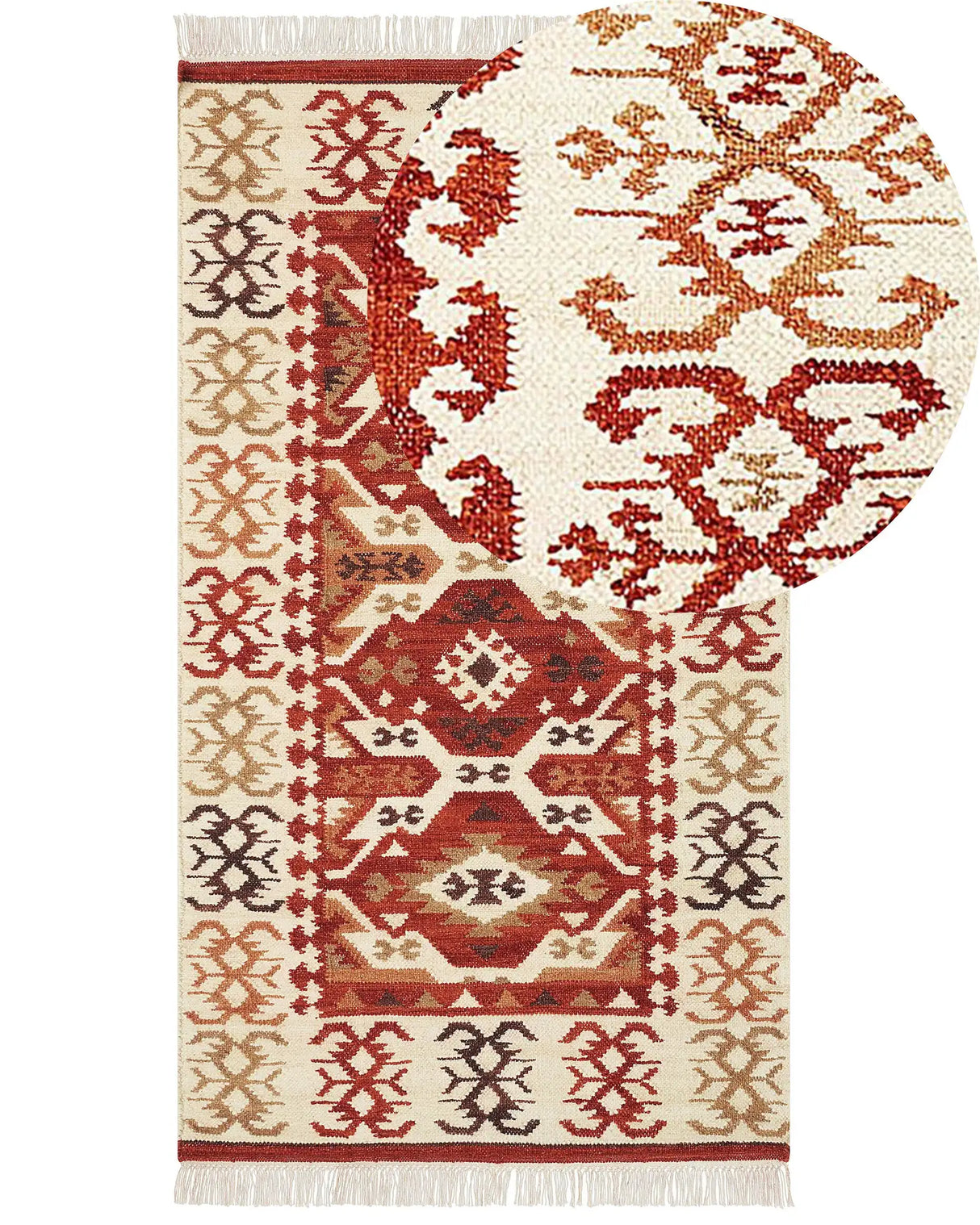 Kilim Area Rug Multicolour Wool and Cotton 80 x 150 cm Handmade Woven Boho Patchwork Pattern with Tassels Beliani
