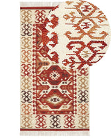 Kilim Area Rug Multicolour Wool and Cotton 80 x 150 cm Handmade Woven Boho Patchwork Pattern with Tassels Beliani