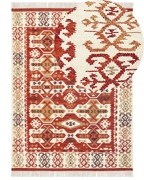 Kilim Area Rug Multicolour Wool and Cotton 160 x 230 cm Handmade Woven Boho Patchwork Pattern with Tassels Beliani