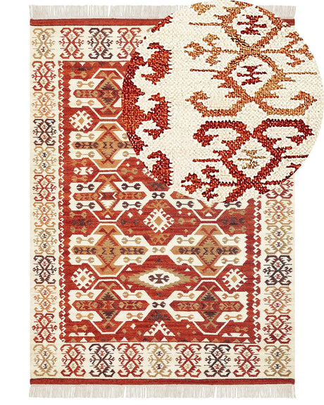 Kilim Area Rug Multicolour Wool and Cotton 200 x 300 cm Handmade Woven Boho Patchwork Pattern with Tassels Beliani