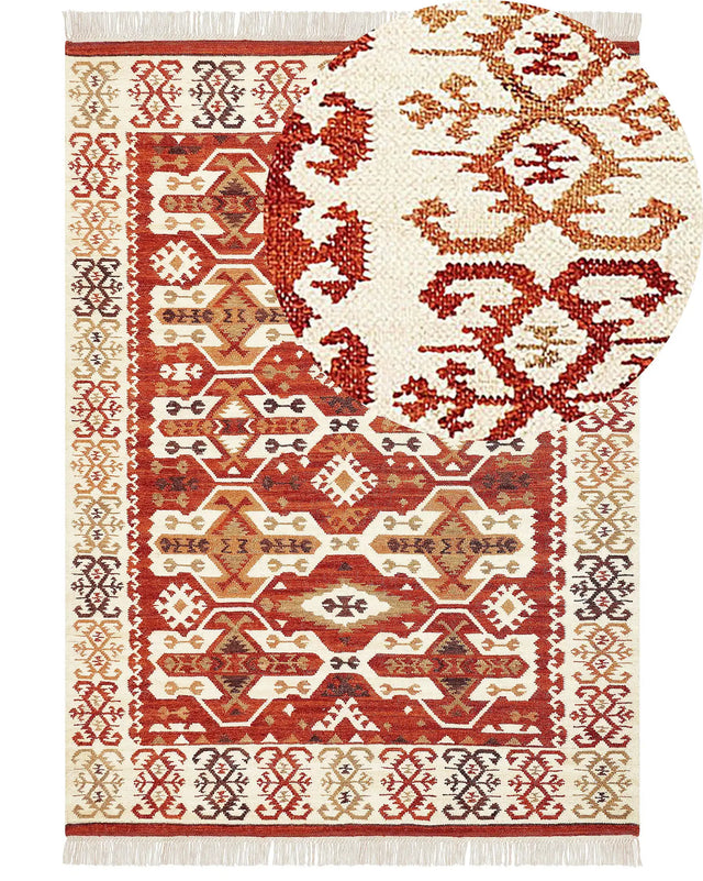 Kilim Area Rug Multicolour Wool and Cotton 200 x 300 cm Handmade Woven Boho Patchwork Pattern with Tassels Beliani