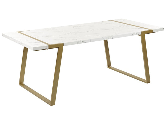 Dining Table Marble Effect MDF  200 x 90 cm Tabletop Metal Gold Legs 6Seater Rectangular Glamour Beliani