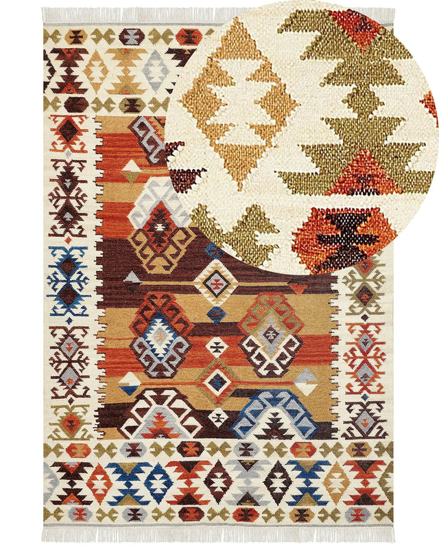 Kilim Area Rug Multicolour Wool and Cotton 200 x 300 cm Handmade Woven Boho Patchwork Pattern with Tassels Beliani