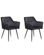 Set of 2 Dining Chairs Black Velvet Upholstered Seat with Armrests Black Metal Legs Beliani