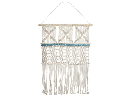 Wall Decor Beige and Blue Cotton Hanging Decoration Boho Rustic Style Living Room Beliani