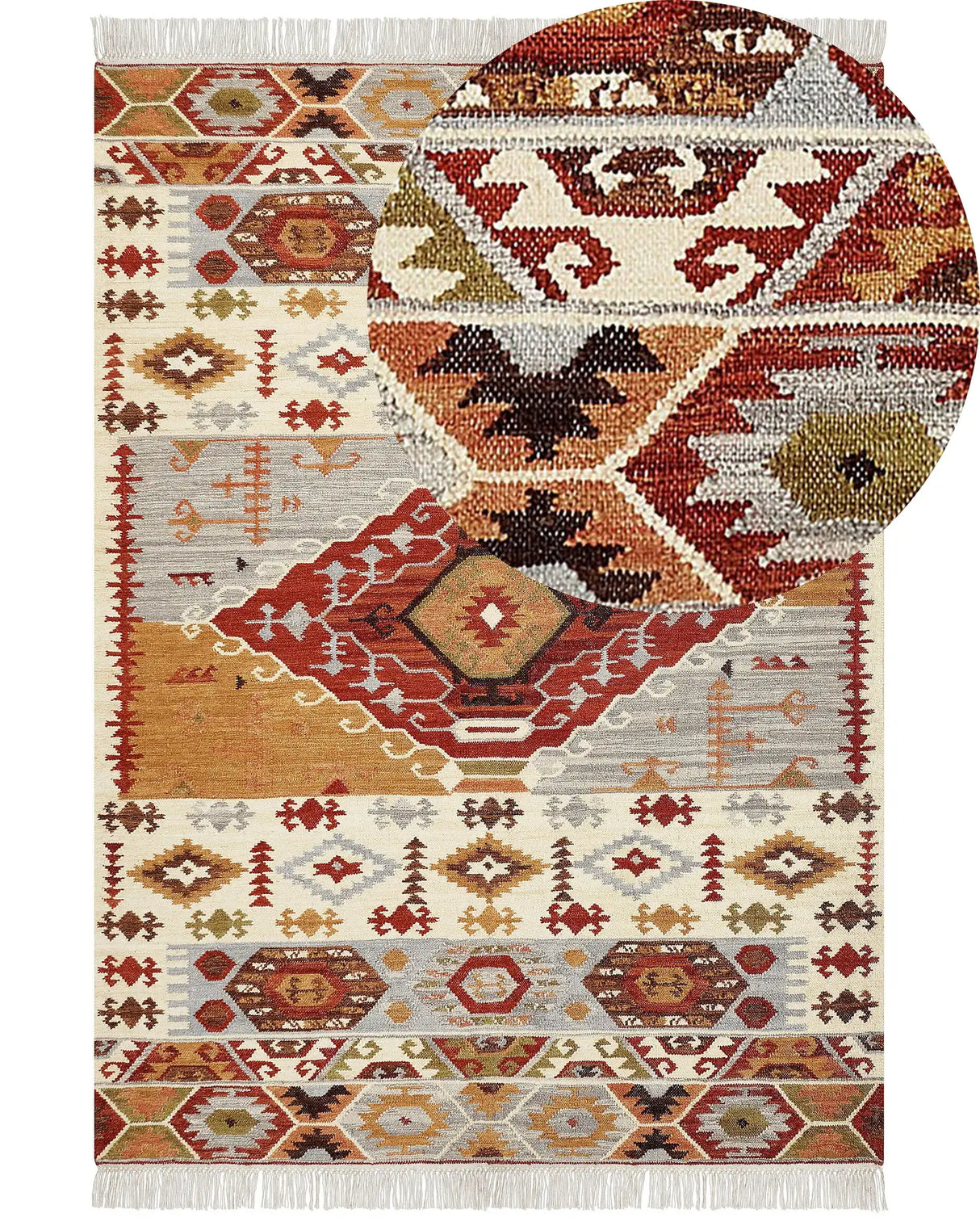 Kilim Area Rug Multicolour Wool and Cotton 200 x 300 cm Handmade Woven Boho Patchwork Pattern with Tassels Beliani