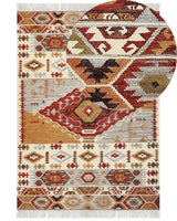 Kilim Area Rug Multicolour Wool and Cotton 200 x 300 cm Handmade Woven Boho Patchwork Pattern with Tassels Beliani