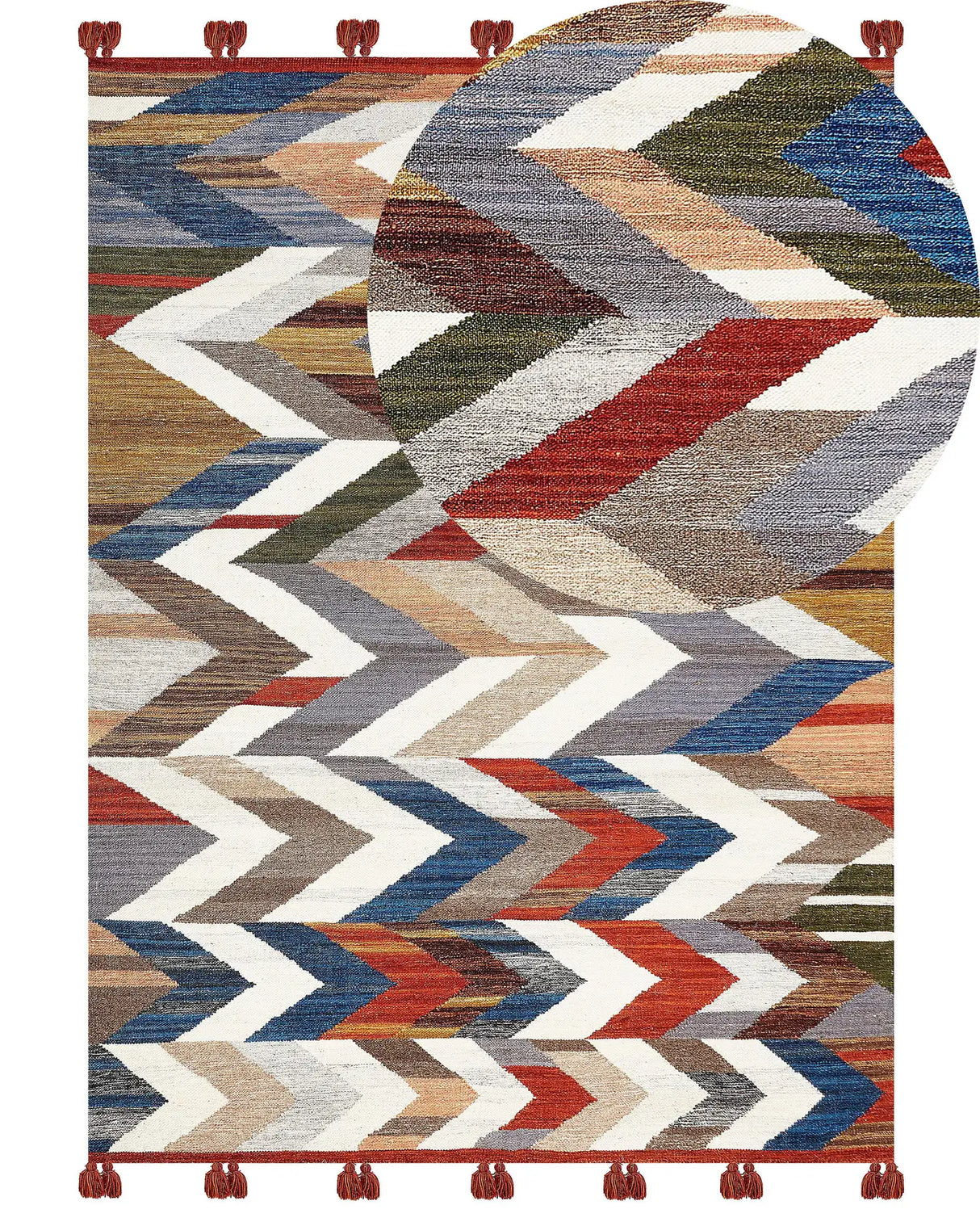 Kilim Area Rug Multicolour Wool and Cotton 160 x 230 cm Handmade Woven Boho Patchwork Pattern with Tassels Beliani