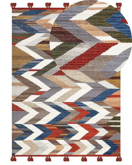Kilim Area Rug Multicolour Wool and Cotton 160 x 230 cm Handmade Woven Boho Patchwork Pattern with Tassels Beliani