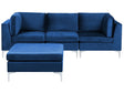 Modular Sofa Blue Velvet 3 Seater with Ottoman Silver Metal Legs Glamour Style Beliani