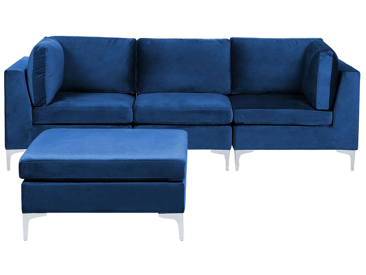 Modular Sofa Blue Velvet 3 Seater with Ottoman Silver Metal Legs Glamour Style Beliani