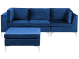 Modular Sofa Blue Velvet 3 Seater with Ottoman Silver Metal Legs Glamour Style Beliani