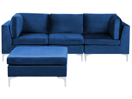 Modular Sofa Blue Velvet 3 Seater with Ottoman Silver Metal Legs Glamour Style Beliani