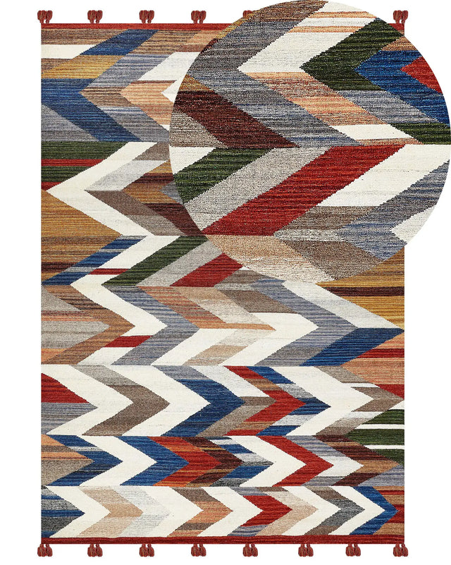Kilim Area Rug Multicolour Wool and Cotton 200 x 300 cm Handmade Woven Boho Patchwork Pattern with Tassels Beliani