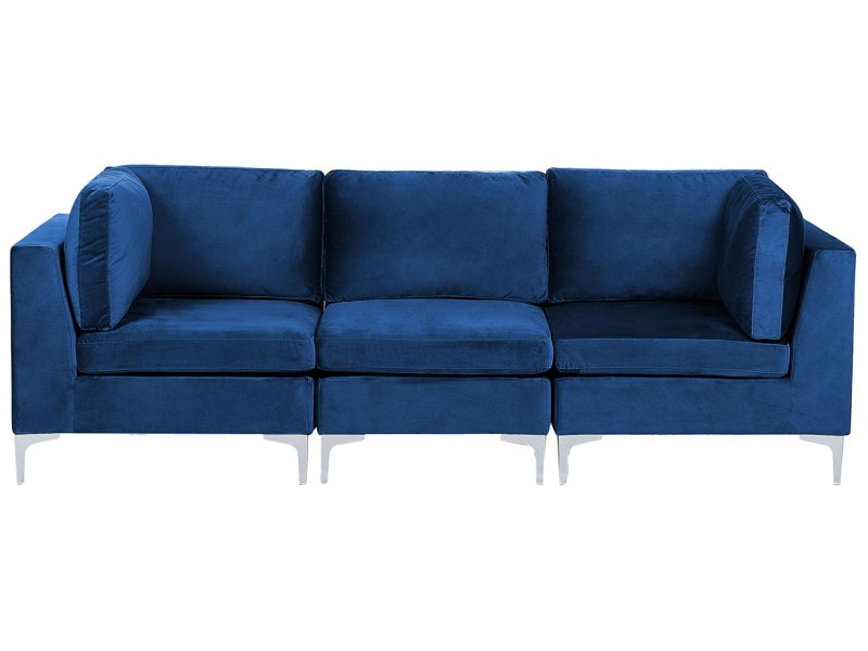 Modular Sofa Blue Velvet 3 Seater Silver Metal Legs Glamour Style Beliani