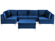 Modular Sofa Blue Velvet U Shape 6 Seater with Ottoman Silver Metal Legs Glamour Style Beliani