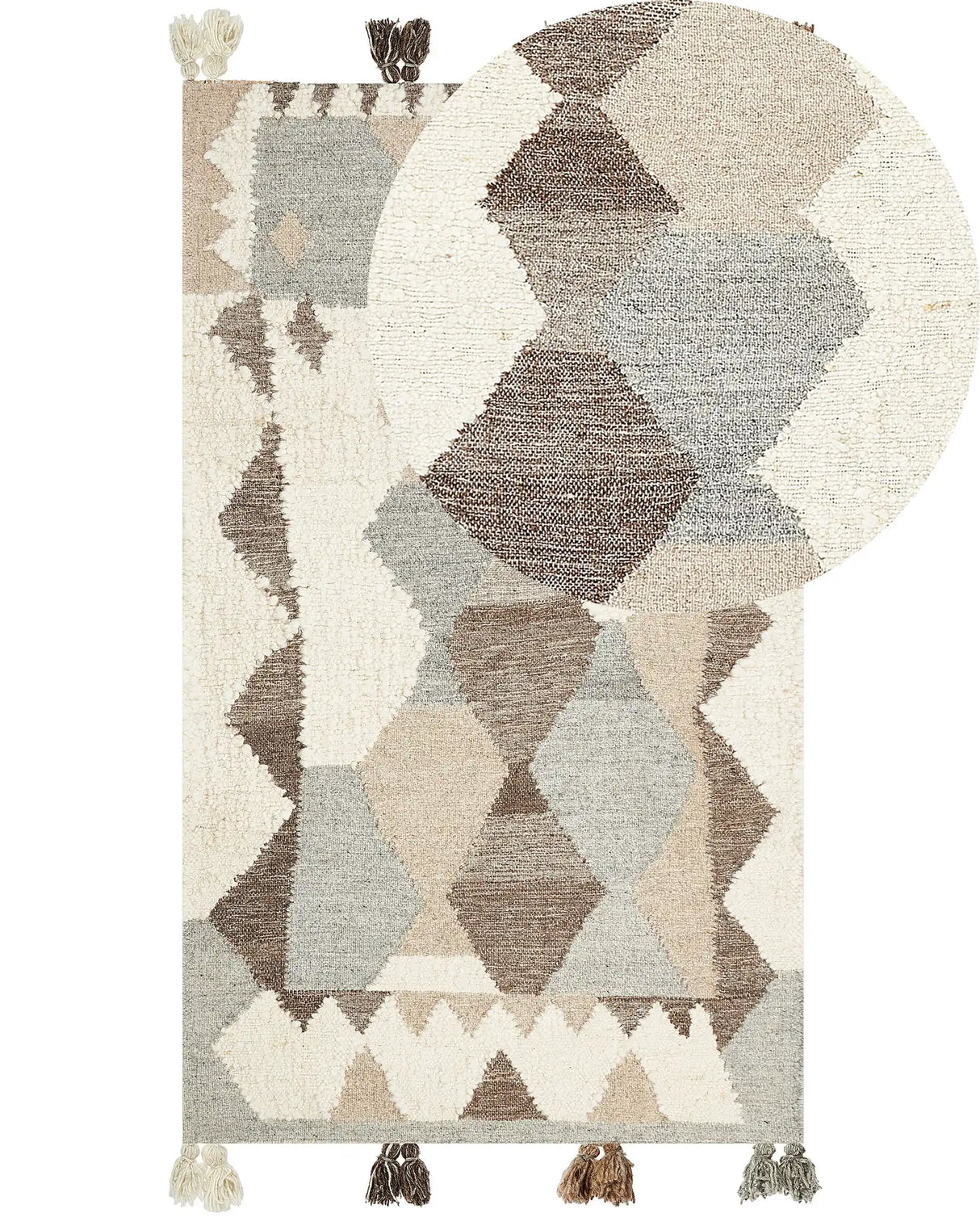 Kilim Area Rug Multicolour Wool and Cotton 80 x 150 cm Handmade Woven Boho Patchwork Pattern with Tassels Beliani
