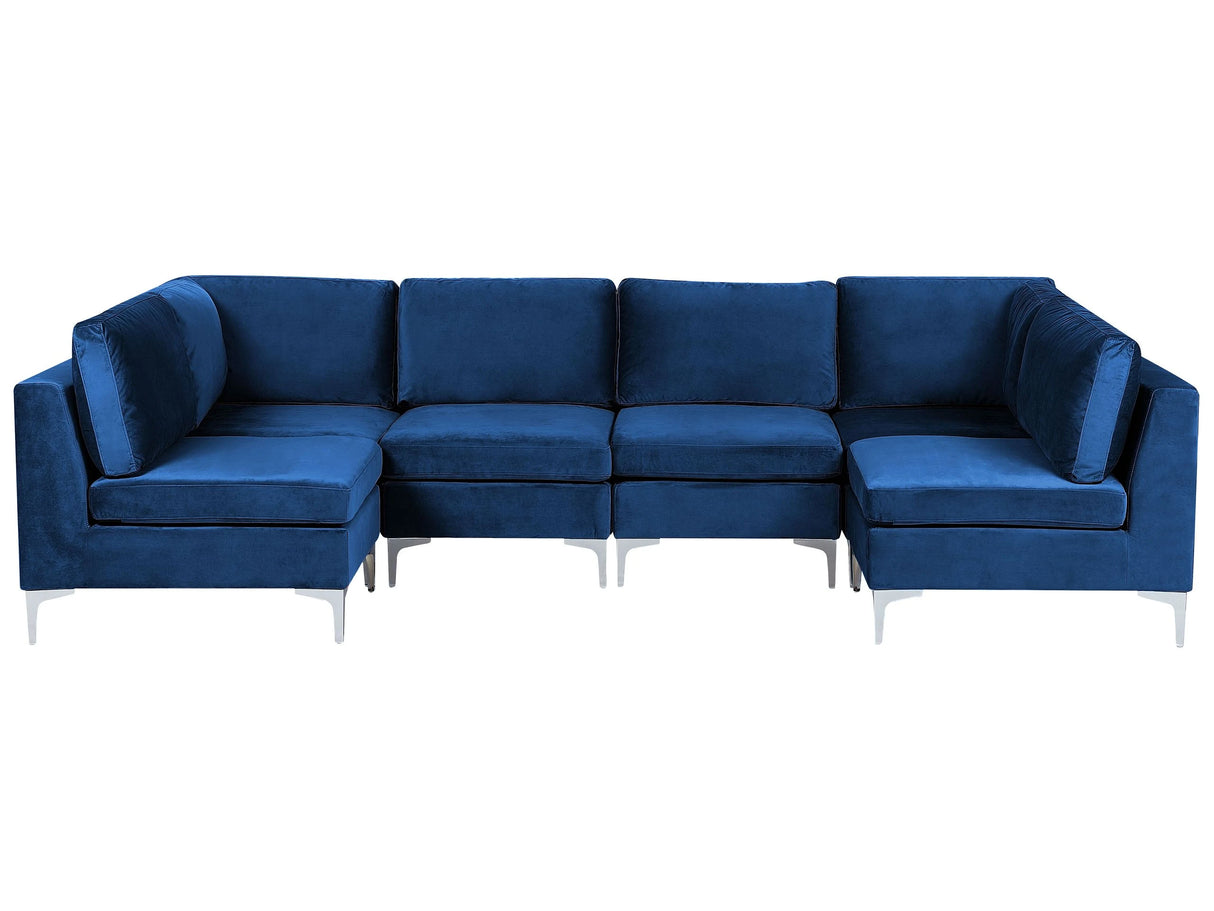 Modular Sofa Blue Velvet U Shape 6 Seater Silver Metal Legs Glamour Style Beliani