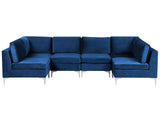 Modular Sofa Blue Velvet U Shape 6 Seater Silver Metal Legs Glamour Style Beliani