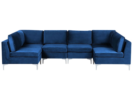 Modular Sofa Blue Velvet U Shape 6 Seater Silver Metal Legs Glamour Style Beliani