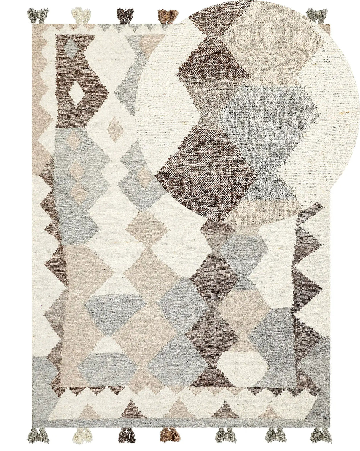 Kilim Area Rug Multicolour Wool and Cotton 160 x 230 cm Handmade Woven Boho Patchwork Pattern with Tassels Beliani