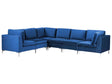 Right Hand Modular Corner Sofa Blue Velvet 6 Seater L-Shaped Silver Metal Legs Glamour Style Beliani