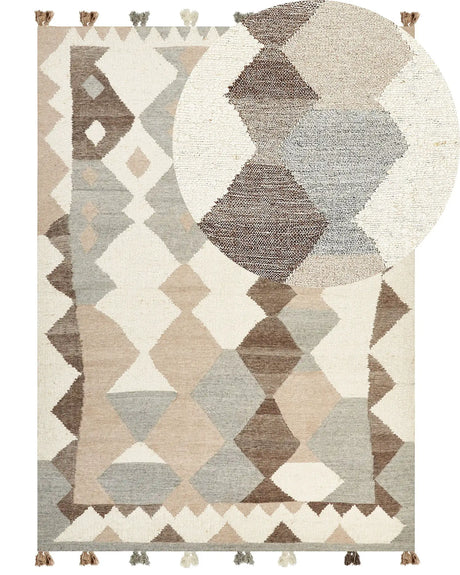 Kilim Area Rug Multicolour Wool and Cotton 200 x 300 cm Handmade Woven Boho Patchwork Pattern with Tassels Beliani