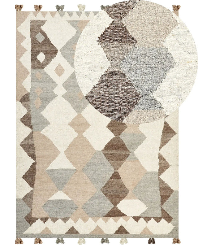 Kilim Area Rug Multicolour Wool and Cotton 200 x 300 cm Handmade Woven Boho Patchwork Pattern with Tassels Beliani